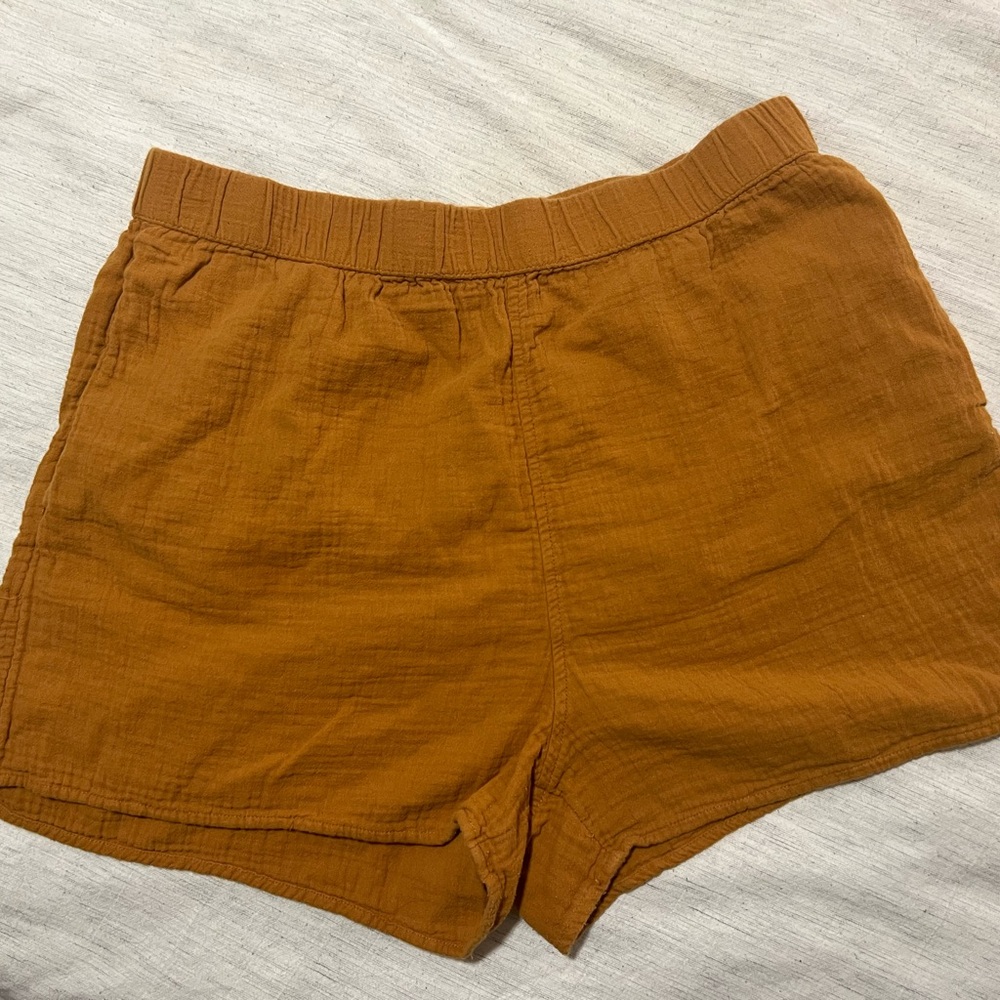 Burnt Orange Crinkle Cotton Shorts - 100% Cotton